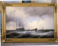 Man over boord tijdens een eskaderreis naar de Middellandse Zee, 1846 by Louis Meijer