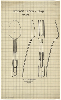 Ontwerp voor een lepel en een vork by Mathieu Lauweriks