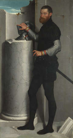 Portrait of a Gentleman with his Helmet on a Column Shaft by Giovanni Battista Moroni