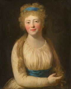 Portrait of a Woman in Pale Clothes with a Blue Ribbon in her Hair by Anonymous