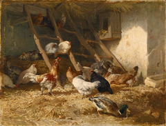 Poultry in a shed, 1828 by Charles Jacque