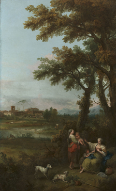 River Landscape with a Woman Giving another Woman a Child to Suckle by Francesco Zuccarelli