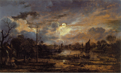 River Landscape with Moonshine by Aert van der Neer