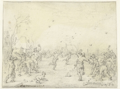 Sneeuwballen gooiende mannen en jongens by Adriaen Pietersz. van de Venne