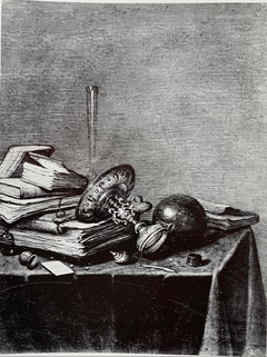 Still life with sphere, books, tazza and wine glass by Gerrit van Vucht