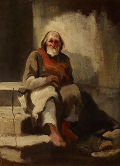 Study of an Old Man Sitting on the Stairs by Piotr Michałowski