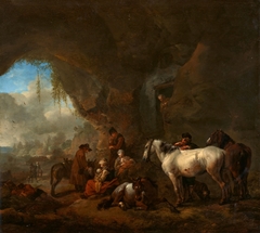 Travellers Resting in a Grotto by Philips Wouwerman