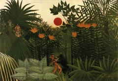 Tropical Landscape: American Indian Struggling with a Gorilla by Henri Rousseau