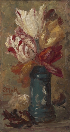 Tulpen in een groene Albarello by Sina Mesdag-van Houten