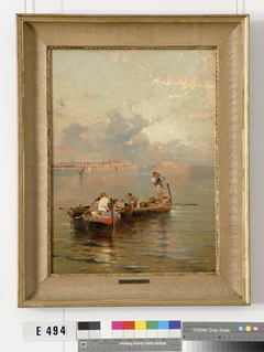 Twee roeiboten met Italiaanse vissers by Franz Richard Unterberger