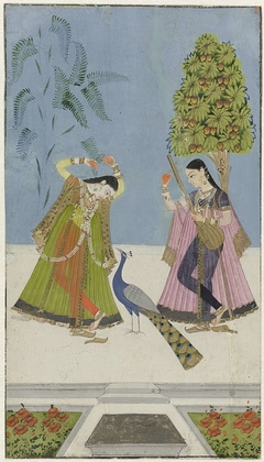 Twee vrouwen en een pauw, Gujara Ragini by Unknown Artist