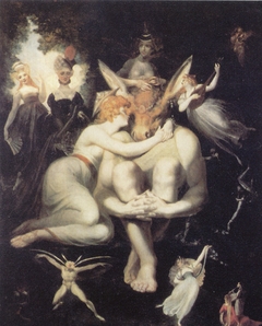 Titania liebkost den eselköpfigen Bottom by Johann Heinrich Füssli