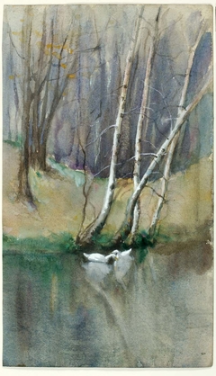 Untitled (Wood Scene with Birch Trees and Ducks) by Edward Mitchell Bannister