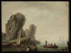 View of the coast with fishing boats (Trip to catch) by Jean-Baptiste Pillement