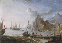 View on a sea-port by Adriaen van der Cabel