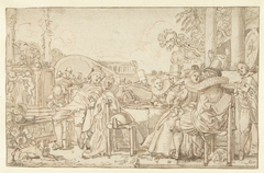 Vrolijk gezelschap aan tafel in de open lucht by Willem Pietersz. Buytewech