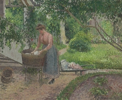 Woman Washing Clothes in the Garden, Éragny by Camille Pissarro