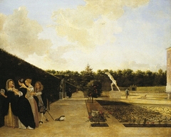 A formal Garden: three Ladies surprised by a Gentleman by Ludolf Leendertsz de Jongh