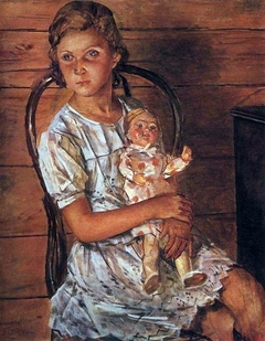 A girl with a doll by Kuzma Petrov-Vodkin