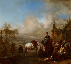 A Hawking Party Resting outside an Inn by Philips Wouwerman