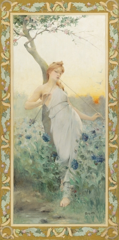 A Maiden Among The Flowers by Jean Alfred Marioton