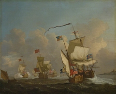 A royal yacht with a fleet getting under way in a breeze by Anonymous