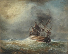 A two-decker in a gale by Anonymous