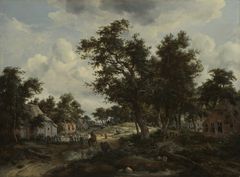 A Wooded Landscape with Travelers on a Path through a Hamlet by Meindert Hobbema