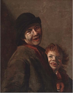 A young man with a coin in his hand and a child laughing by Anonymous