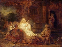 Abraham and the three angels by Rembrandt