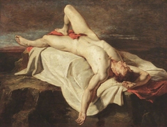 Academic Study of a Male Nude lying on a Shroud on Rocks by William Etty