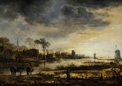 An estuary by moonlight by Aert van der Neer