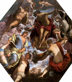 Apollo crowning a Poet and joining him with a Consort, witnessed by Hercules and by four other Females by Jacopo Tintoretto