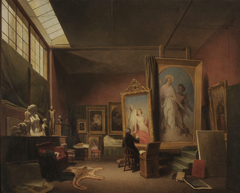 Ary Scheffer werkend in zijn atelier by Ary Johannes Lamme