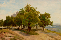 Baumgruppe auf dem Kahlenberg mit Blick auf Wien by Friedrich Loos