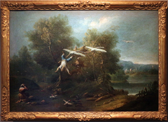 Bertoldino flying tied to geese by Antonio Diziani