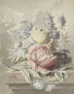 Bloemen op een plint liggende by Unknown Artist