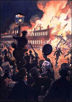 Burning of the Parliament Buildings in Montreal in 1849. by Charles William Jefferys