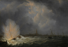 Explosion at Antwerp of Dutch Gunboat No. 2, Commanded by Jan van Speyk, 5 February 1831 by Martinus Schouman