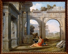 Figures in an Ancient Ruins Landscape by Jean Lemaire