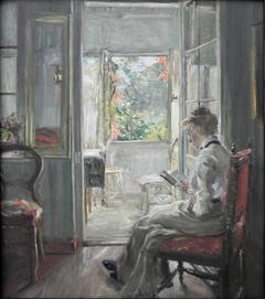 Girl reading / In the Door of the Veranda by Fritz von Uhde