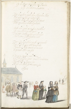 Groep kerkgangers bij het verlaten van de kerk by Gesina ter Borch