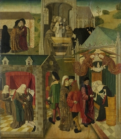 Inner right wing of an altarpiece with St Elizabeth tending the sick in Marburg and the death of St Elizabeth by Master of the St Elizabeth Panels