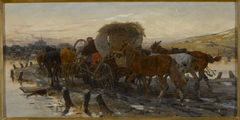 Jews leading horses to the market by Józef Brandt