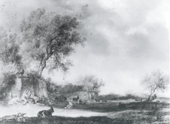 Landscape with a Shepherd Couple near a Ruin by Salomon van Ruysdael