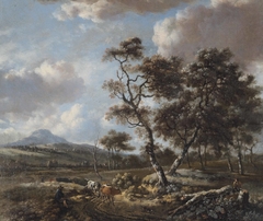 Landscape with cattle being driven along a country road by Jan Wijnants