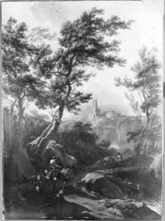 Landscape with donkey - men by Nicolaes Pieterszoon Berchem