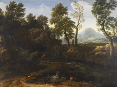 Landscape with figures by a pool by Gaspard Dughet