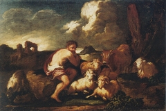 Landscape with shepherd and animals by Philipp Peter Roos