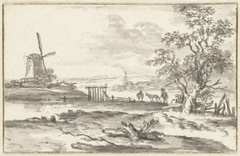 Landschap met een molen aan een vaart by Unknown Artist